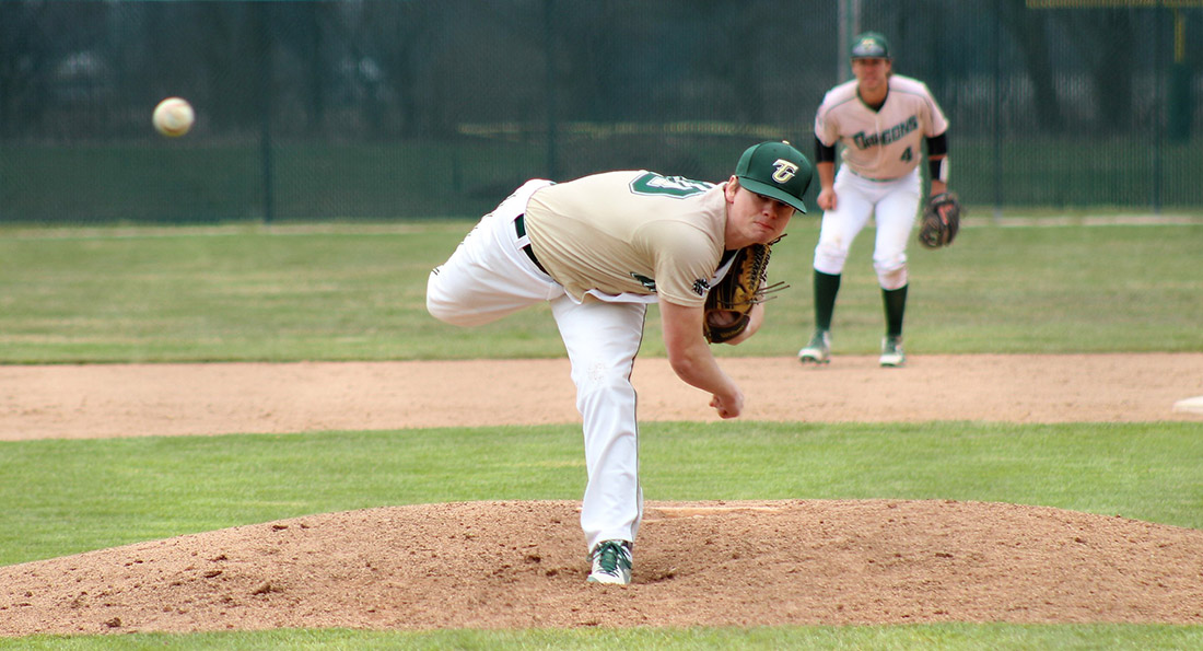 Max Dakin threw the ball well for Tiffin in relief, tossing three innings, allowing no hits while striking out five.