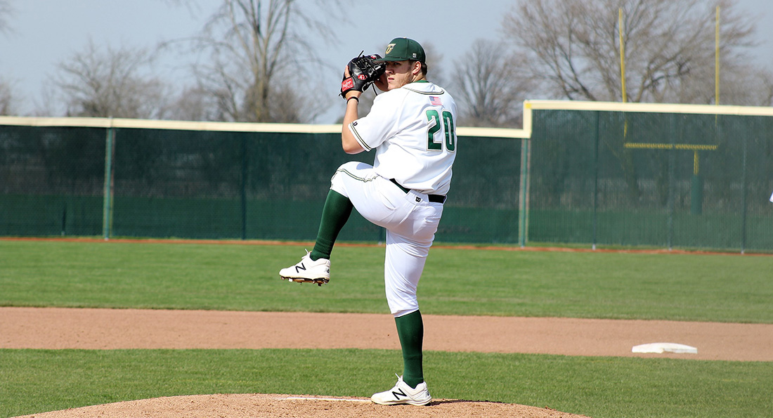 Jake Monnin earned his first victory on the hill for Tiffin, tossing six shutout innings in the Dragons' 7-0 win.