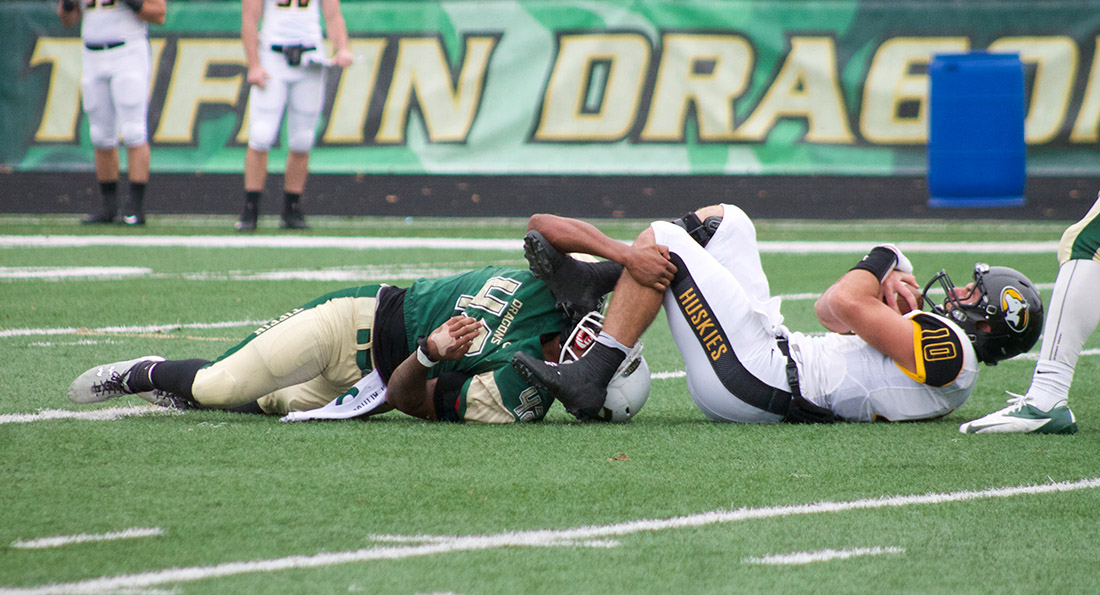 Tyan Young registered a sack in Tiffin's 14-7 win over Michigan Tech.