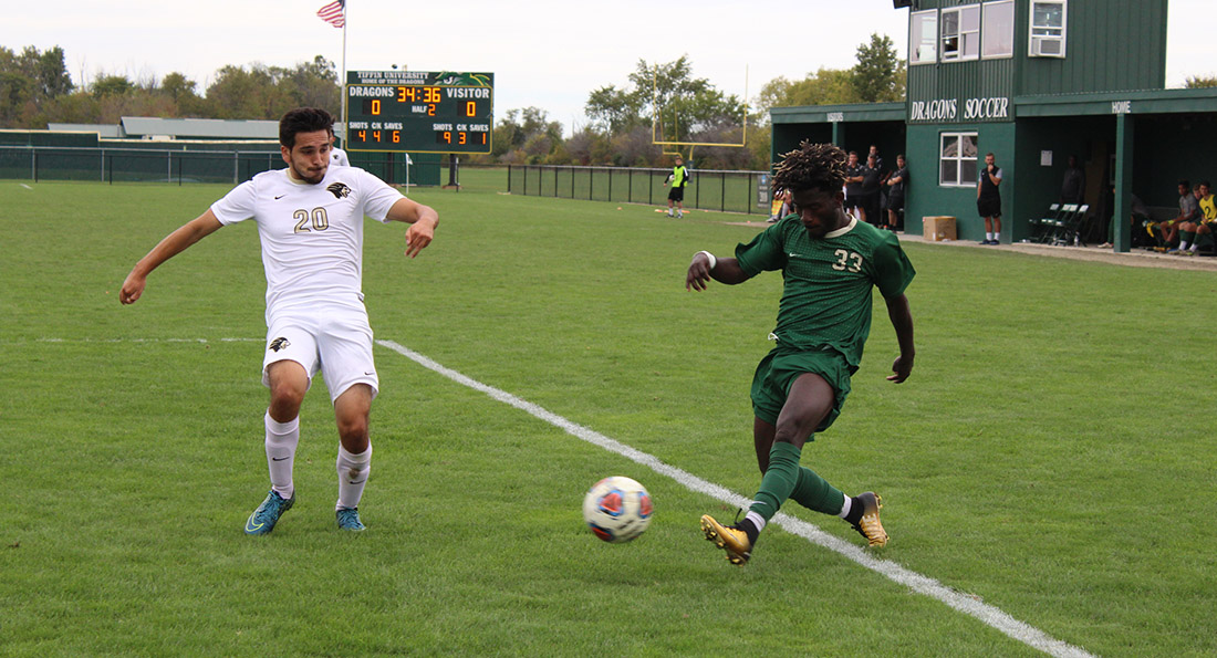Enoch Duval and the Dragons battle Purdue Northwest to a scoreless tie.