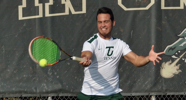 Luis Ludena won at both singles and doubles in TU's 5-4 win.