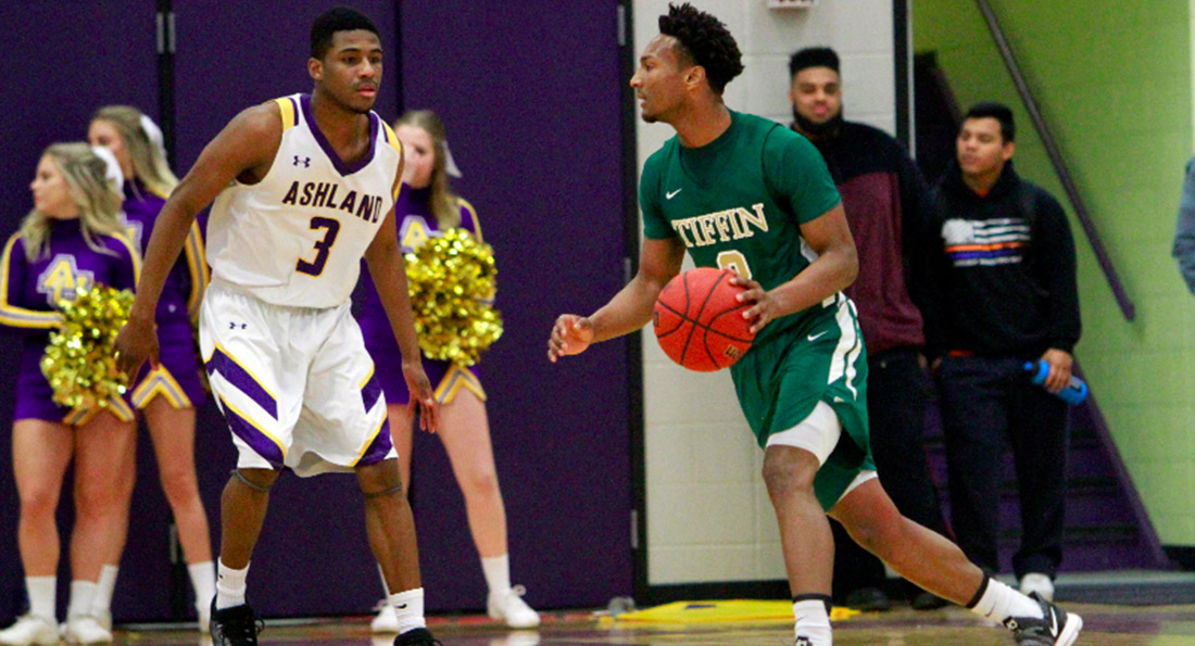 Tiffin's Terrell Mabins scored a team high 14-points in Tiffin's game with Ashland. (Photo credit Tom Puskar and the Ashland University Athletic Department.)