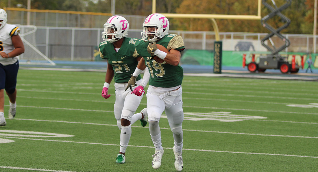 Patrick Tueimeh returned a fumble 57 yards for a touchdown in the Dragons' 45-7 win over Alderson Broaddus.