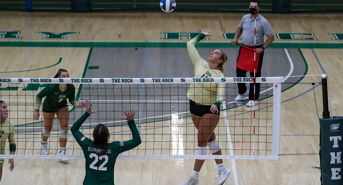 Taylor Peterson had a season-high 13 kills in the win against Slippery Rock.